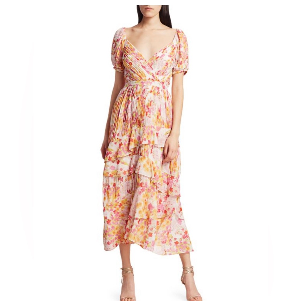 ML MONIQUE LHUILLIER - Chiffon Floral Midi Dress - Size 6